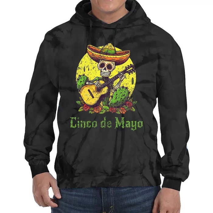 Happy Cinco De Mayo Skeleton Skull Sombrero Guitar Cactus Tie Dye Hoodie