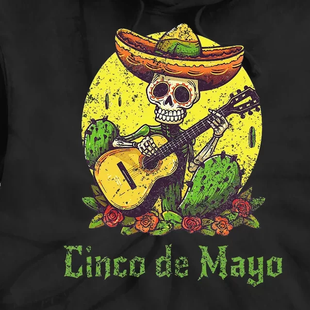 Happy Cinco De Mayo Skeleton Skull Sombrero Guitar Cactus Tie Dye Hoodie