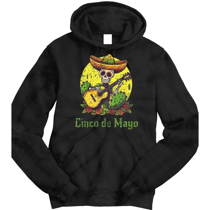 Happy Cinco De Mayo Skeleton Skull Sombrero Guitar Cactus Tie Dye Hoodie