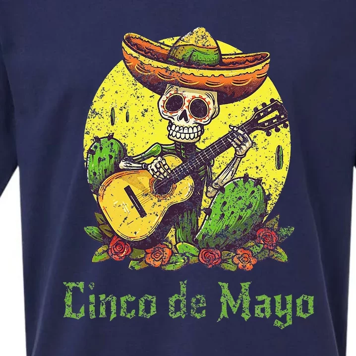 Happy Cinco De Mayo Skeleton Skull Sombrero Guitar Cactus Sueded Cloud Jersey T-Shirt