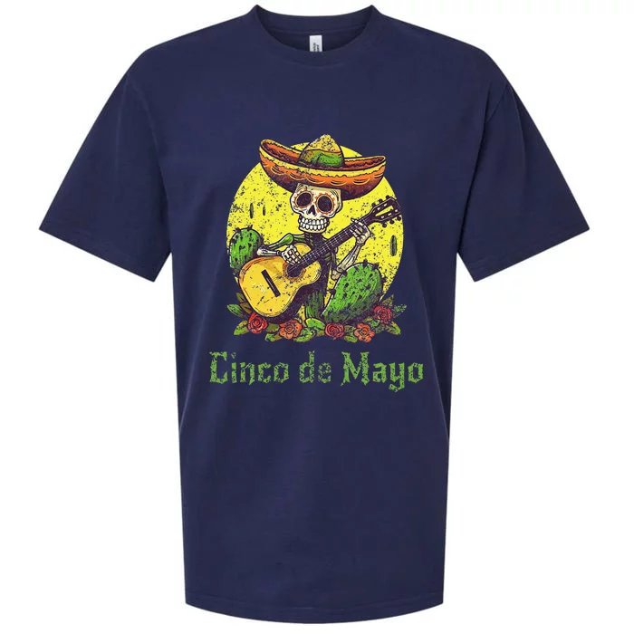 Happy Cinco De Mayo Skeleton Skull Sombrero Guitar Cactus Sueded Cloud Jersey T-Shirt