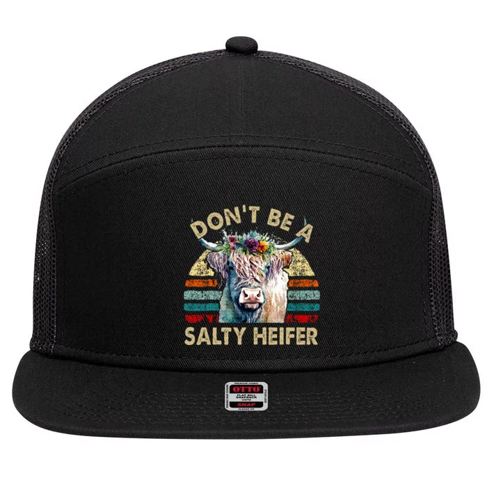 Highland Cow Dont Be Salty Heifer 7 Panel Mesh Trucker Snapback Hat