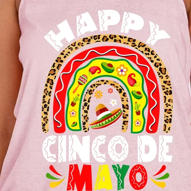 Happy Cinco De Mayo Rainbow Mexican Fiesta Women's Knotted Racerback Tank