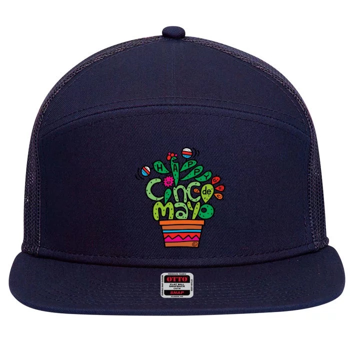 Happy Cinco De Mayo Cactus 7 Panel Mesh Trucker Snapback Hat