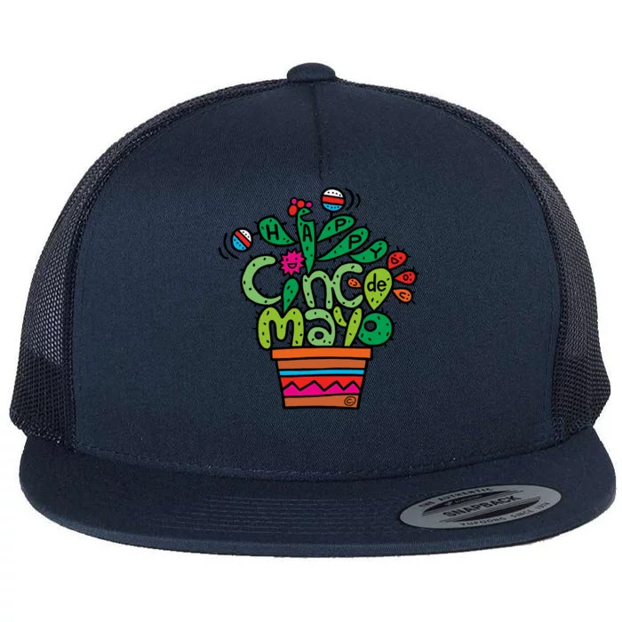 Happy Cinco De Mayo Cactus Flat Bill Trucker Hat