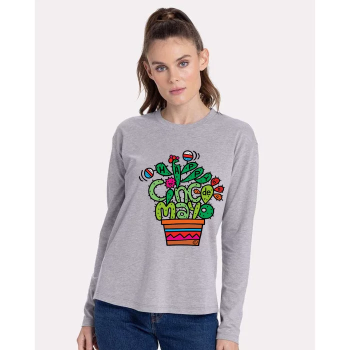 Happy Cinco De Mayo Cactus Womens Cotton Relaxed Long Sleeve T-Shirt