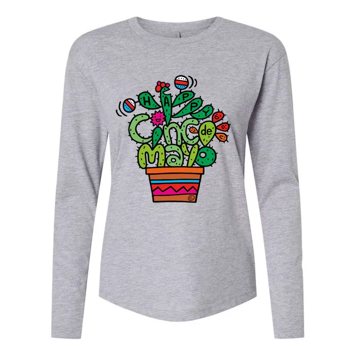 Happy Cinco De Mayo Cactus Womens Cotton Relaxed Long Sleeve T-Shirt