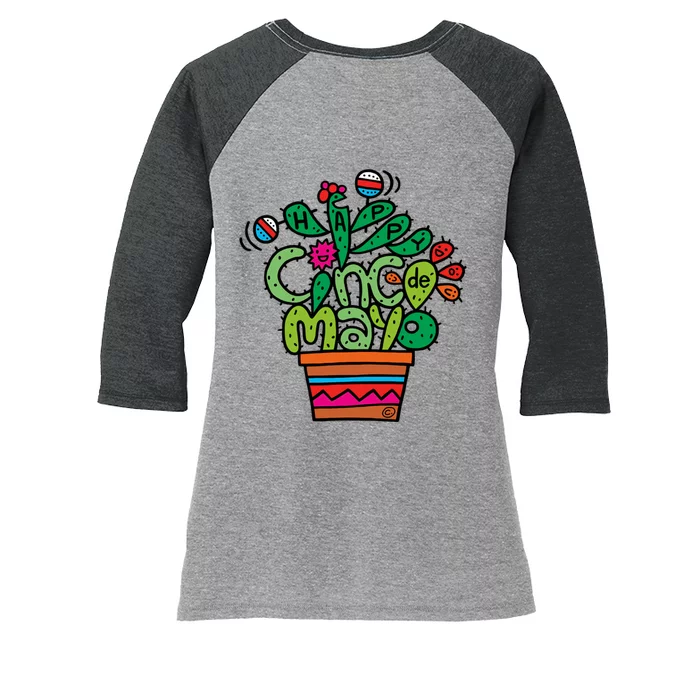 Happy Cinco De Mayo Cactus Women's Tri-Blend 3/4-Sleeve Raglan Shirt