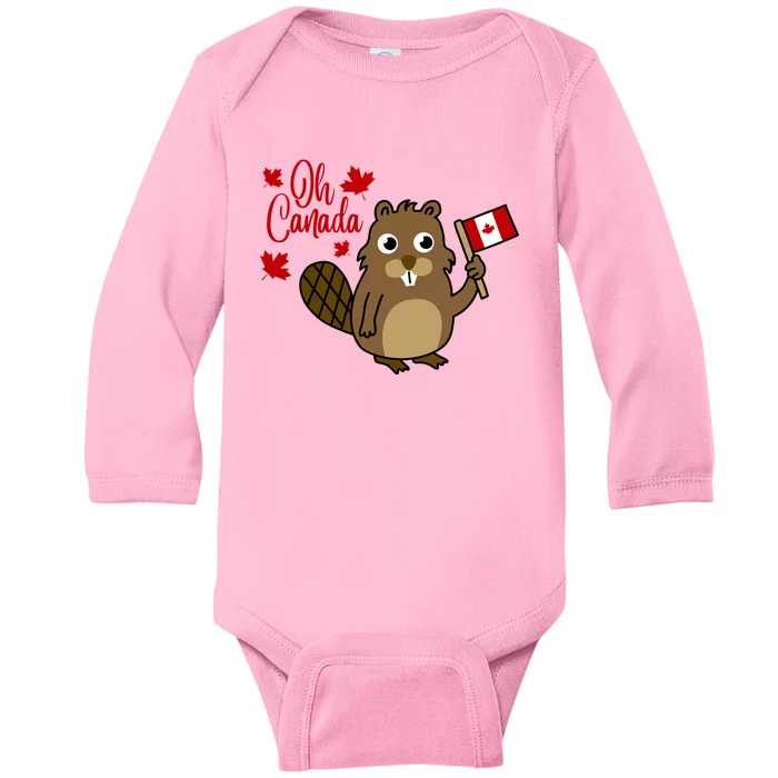 Happy Canada Day Funny Canadian Groundhog Flag Baby Long Sleeve Bodysuit