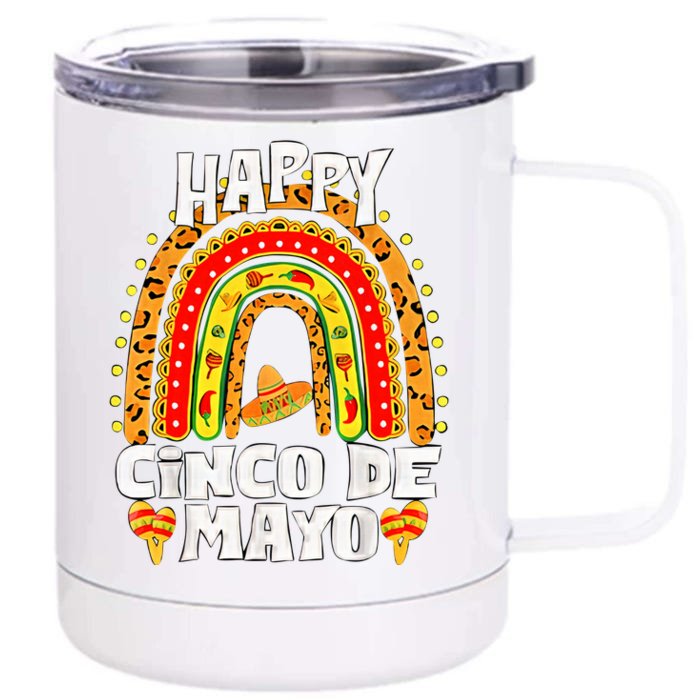 Happy Cinco De Mayo Rainbow Mexican Fiesta Mexican Festival Front & Back 12oz Stainless Steel Tumbler Cup