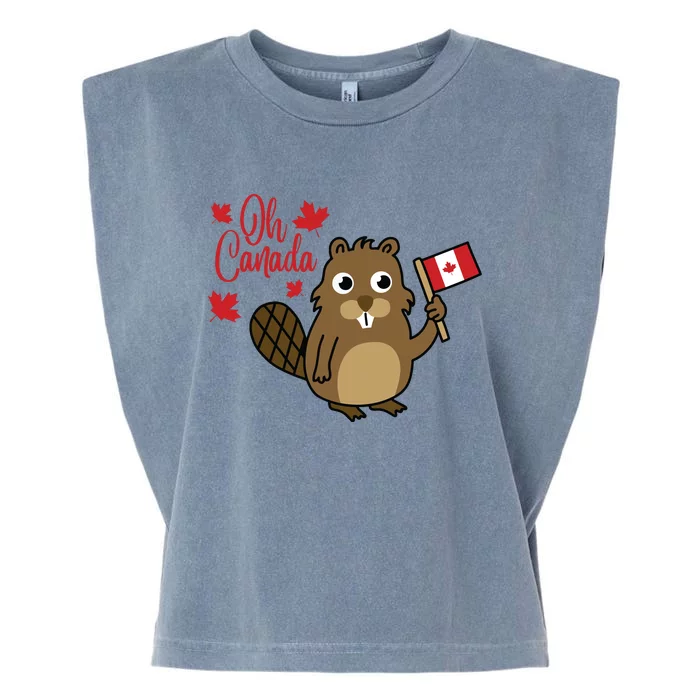 Happy Canada Day Funny Canadian Groundhog Flag Garment-Dyed Women's Muscle Tee