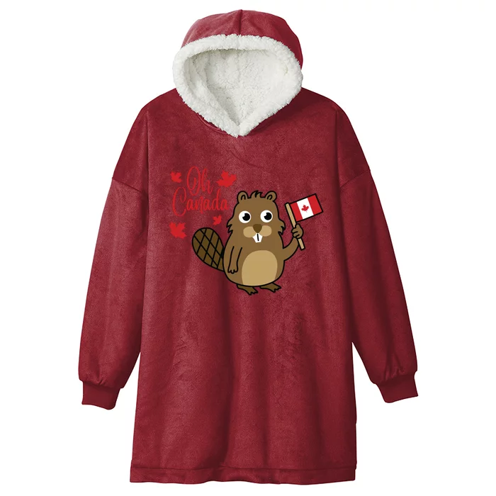 Happy Canada Day Funny Canadian Groundhog Flag Hooded Wearable Blanket