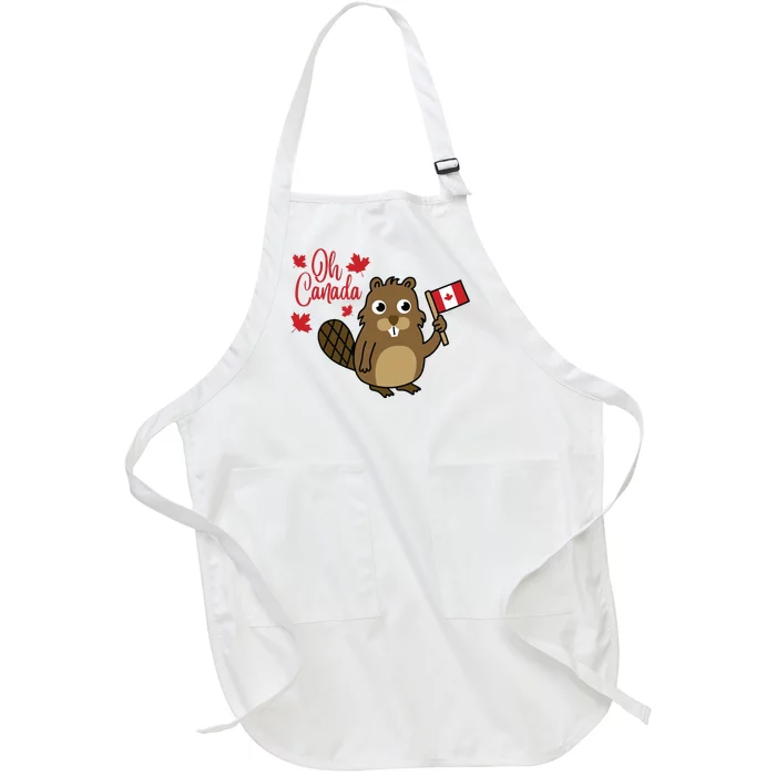 Happy Canada Day Funny Canadian Groundhog Flag Full-Length Apron With Pocket