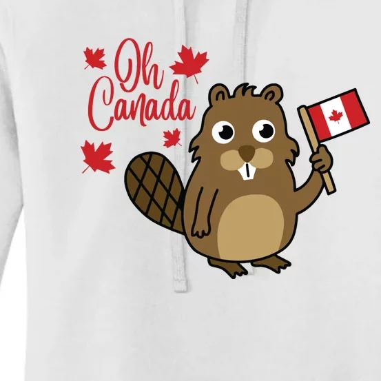 Happy Canada Day Funny Canadian Groundhog Flag Women's Pullover Hoodie