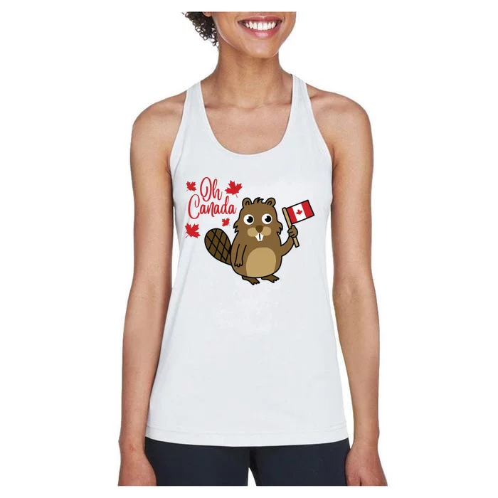 Happy Canada Day Funny Canadian Groundhog Flag Women's Racerback Tank