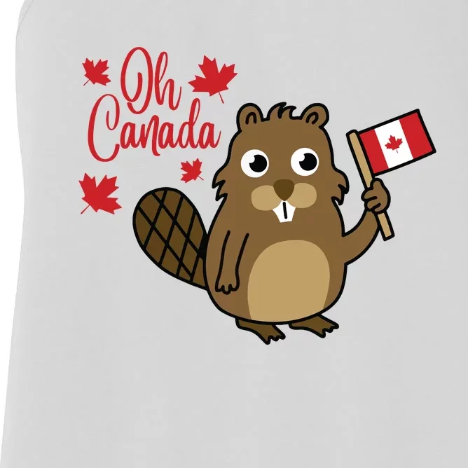 Happy Canada Day Funny Canadian Groundhog Flag Women's Racerback Tank