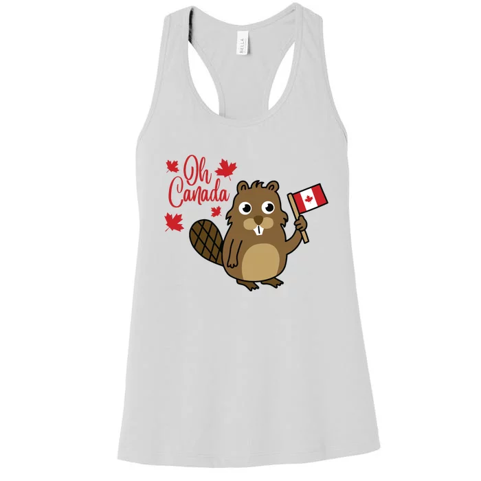 Happy Canada Day Funny Canadian Groundhog Flag Women's Racerback Tank