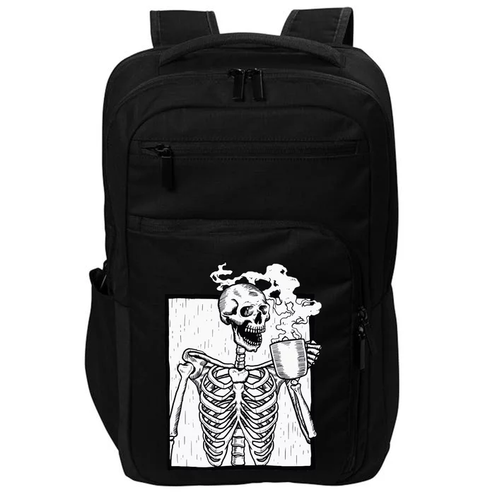 Halloween Coffee Drinking Skeleton Skull Impact Tech Backpack