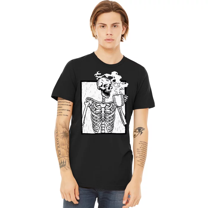 Halloween Coffee Drinking Skeleton Skull Premium T-Shirt