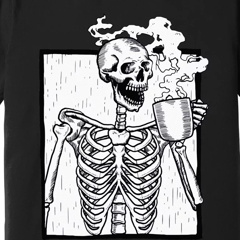 Halloween Coffee Drinking Skeleton Skull Premium T-Shirt