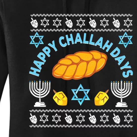 Happy Challah Days Funny Hanukkah Jewish Ugly Christmas Women's Pullover Hoodie