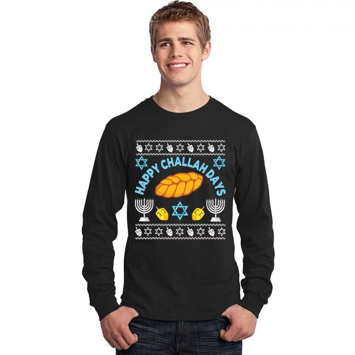 Happy Challah Days Funny Hanukkah Jewish Ugly Christmas Tall Long Sleeve T-Shirt