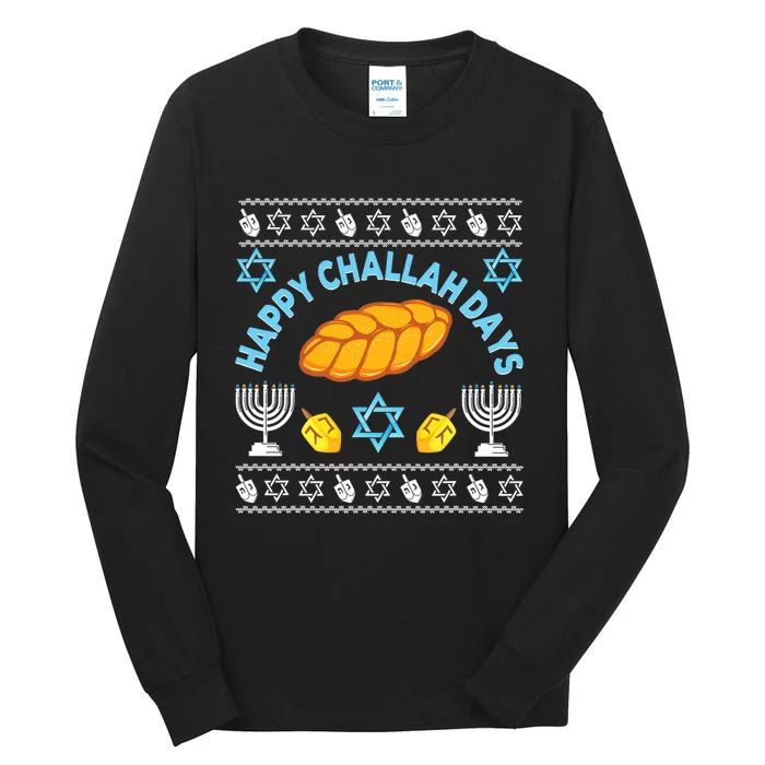 Happy Challah Days Funny Hanukkah Jewish Ugly Christmas Tall Long Sleeve T-Shirt