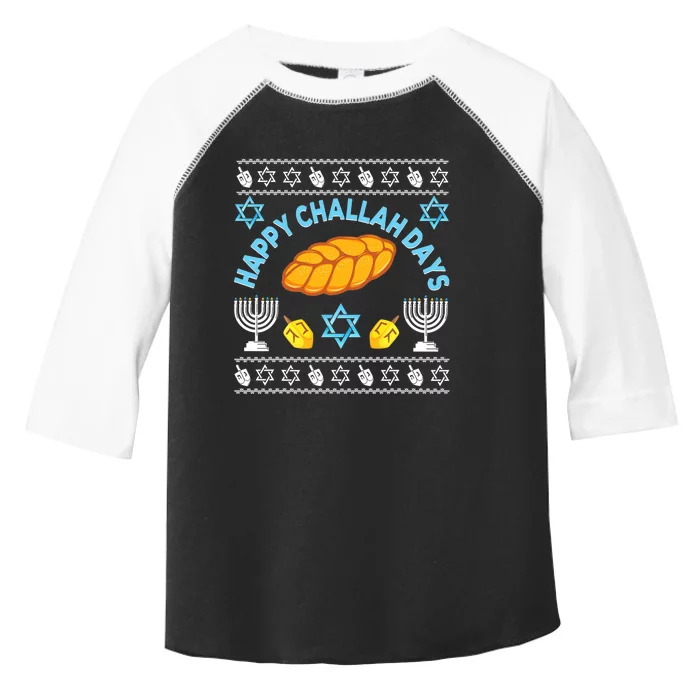 Happy Challah Days Funny Hanukkah Jewish Ugly Christmas Toddler Fine Jersey T-Shirt