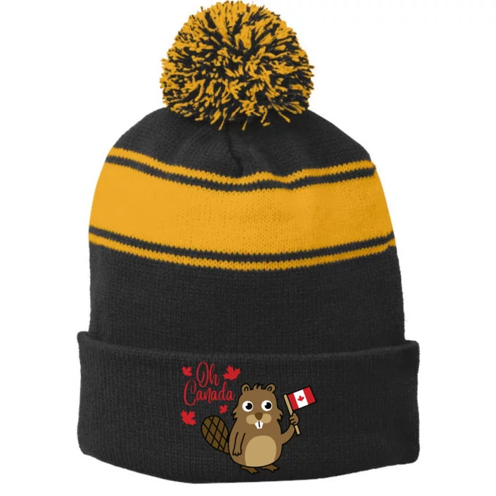 Happy Canada Day Shirts Funny Canadian Groundhog Flag Stripe Pom Pom Beanie