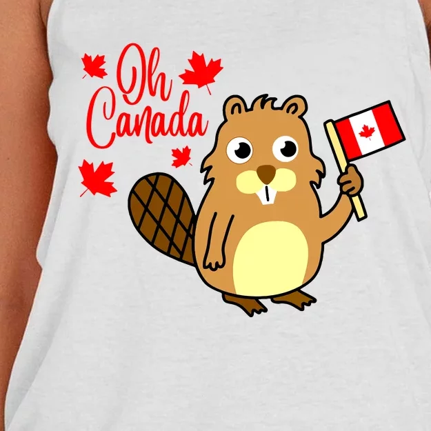 Happy Canada Day Funny Canadian Groundhog Flag Vneck Women's Knotted Racerback Tank