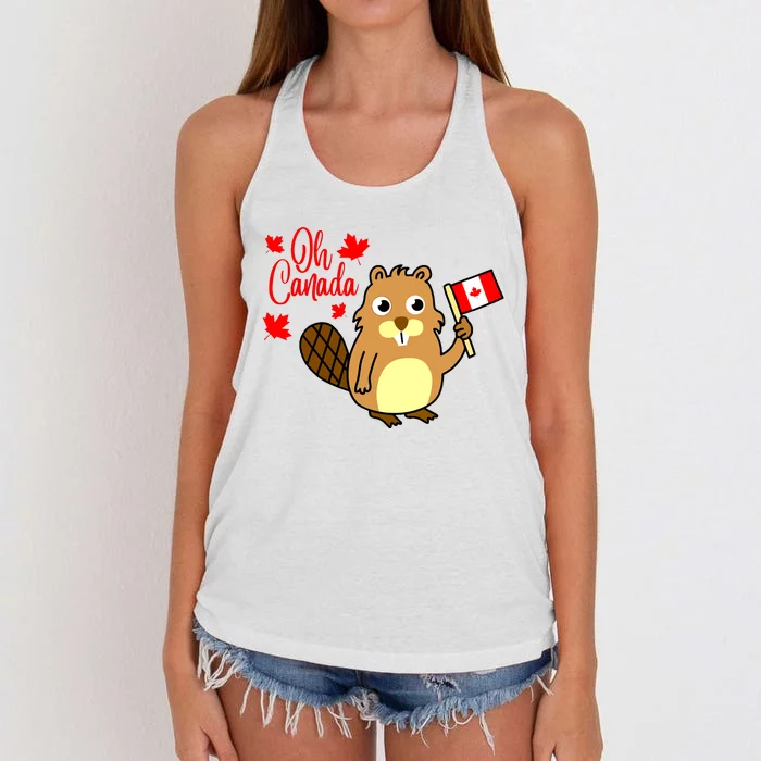 Happy Canada Day Funny Canadian Groundhog Flag Vneck Women's Knotted Racerback Tank