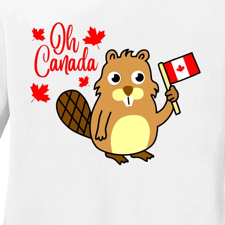 Happy Canada Day Funny Canadian Groundhog Flag Vneck Ladies Long Sleeve Shirt