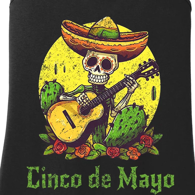 Happy Cinco De Mayo Skeleton Skull Sombrero Guitar Cactus Ladies Essential Tank