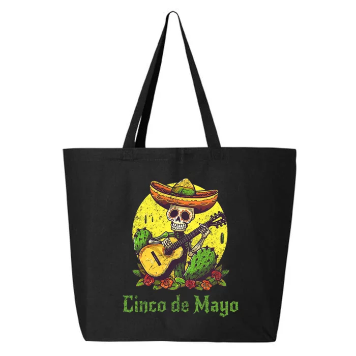 Happy Cinco De Mayo Skeleton Skull Sombrero Guitar Cactus 25L Jumbo Tote