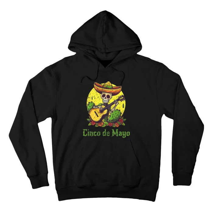 Happy Cinco De Mayo Skeleton Skull Sombrero Guitar Cactus Tall Hoodie