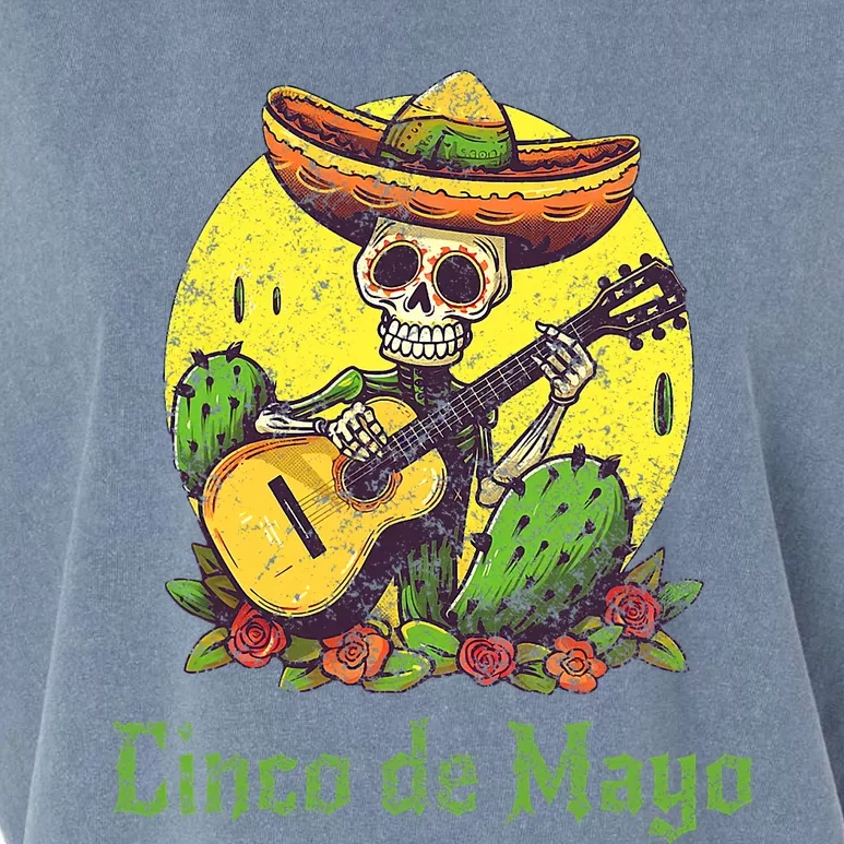 Happy Cinco De Mayo Skeleton Skull Sombrero Guitar Cactus Garment-Dyed Women's Muscle Tee