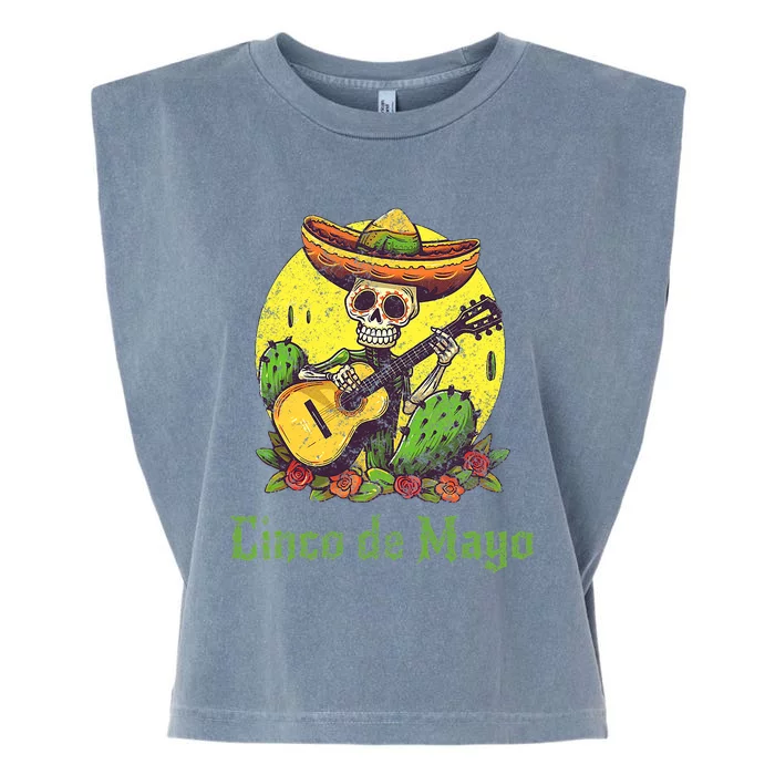 Happy Cinco De Mayo Skeleton Skull Sombrero Guitar Cactus Garment-Dyed Women's Muscle Tee