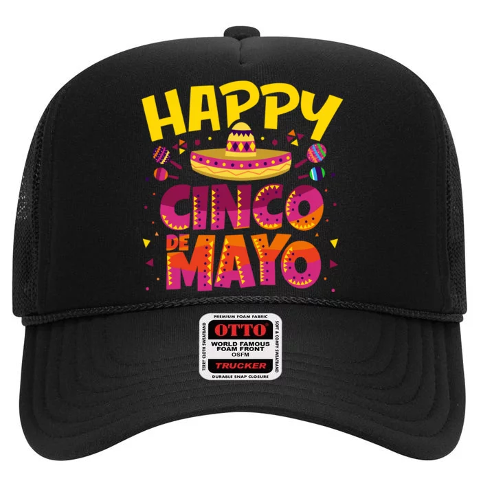 Happy Cinco De Mayo High Crown Mesh Trucker Hat