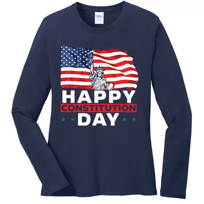 Happy Constitution Day New American USA Flag America Ladies Long Sleeve Shirt