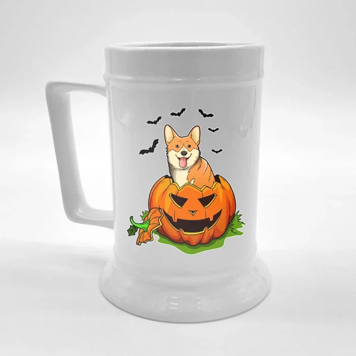 Halloween Corgi Dog Lovers Pumpkin Grunge Jack O Lantern Cute Gift Front & Back Beer Stein