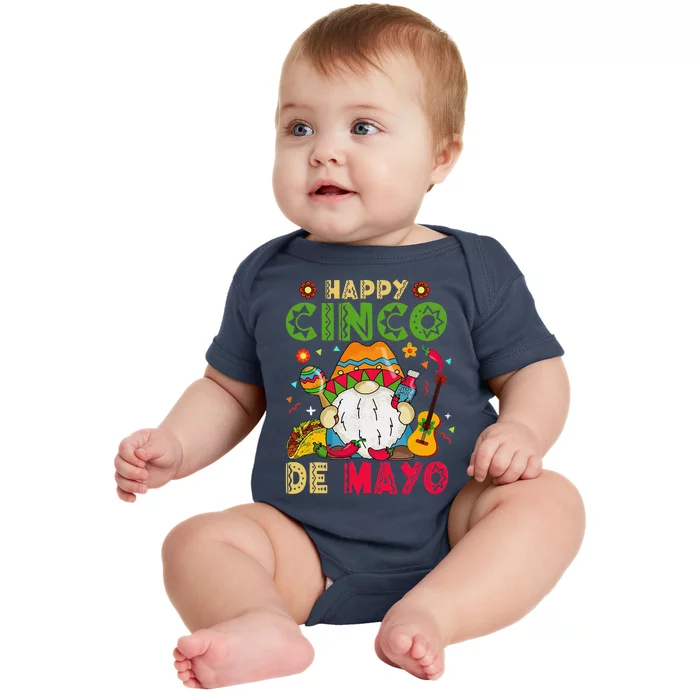 Happy Cinco De Mayo Mexican Gnome Cinco De Mayo Baby Bodysuit