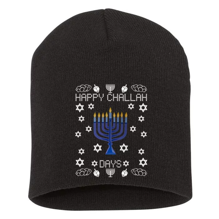 Happy Challah Days Funny Hanukkah Short Acrylic Beanie