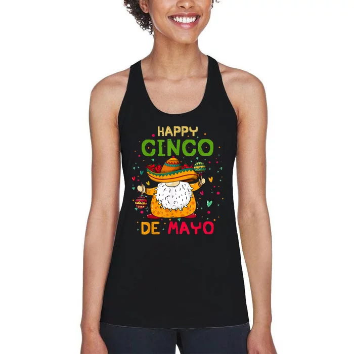 Happy Cinco De Mayo With Mexican Gnome Cinco De Mayo Women's Racerback Tank