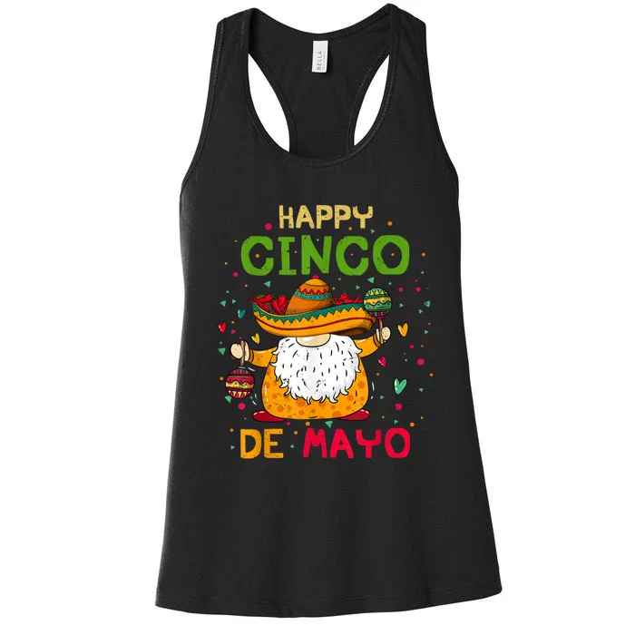 Happy Cinco De Mayo With Mexican Gnome Cinco De Mayo Women's Racerback Tank