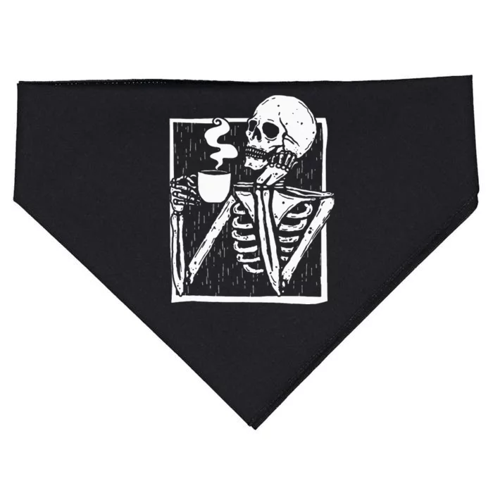 Halloween Coffee Drinking Skeleton Skull USA-Made Doggie Bandana