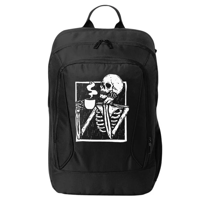 Halloween Coffee Drinking Skeleton Skull City Backpack