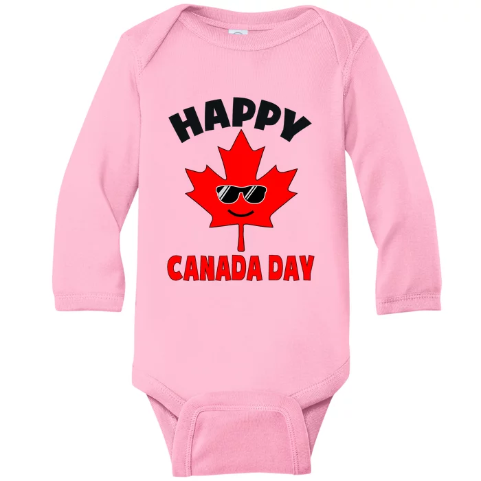 Happy Canada Day Funny Maple Leaf Canada Day Baby Long Sleeve Bodysuit