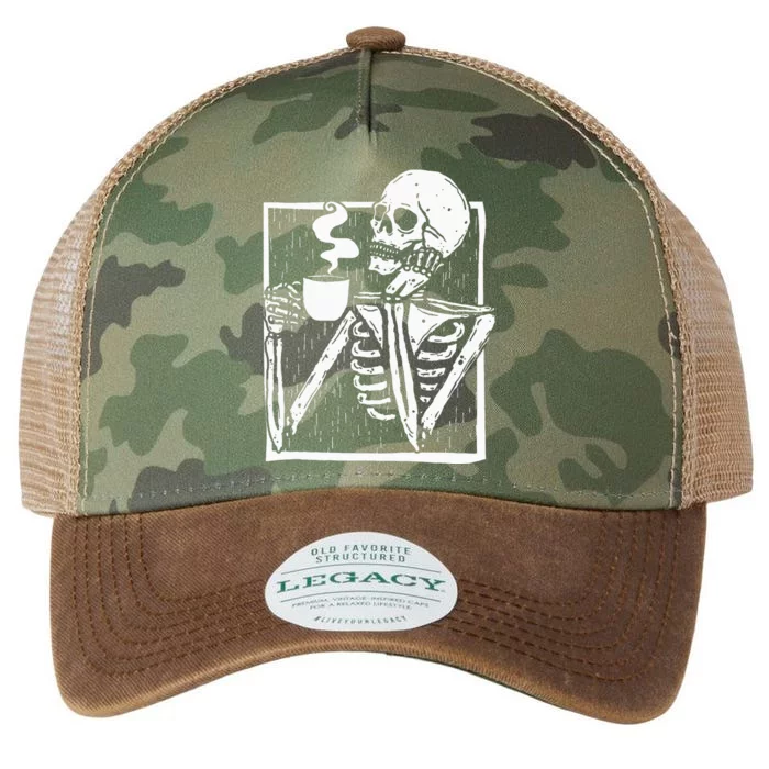 Halloween Coffee Drinking Skeleton Skull Legacy Tie Dye Trucker Hat