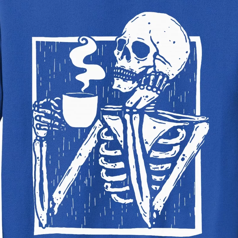 Halloween Coffee Drinking Skeleton Skull Sweatshirt