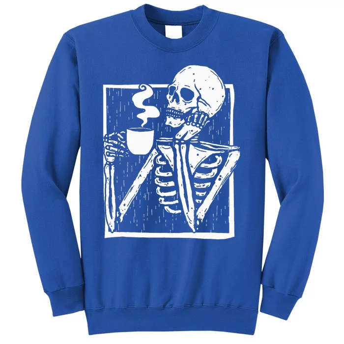 Halloween Coffee Drinking Skeleton Skull Sweatshirt